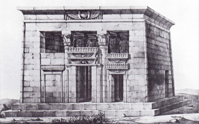 Tekening van Jean-Jaqcues Rifaud uit 1815 van de noordelijke Taffeh tempel.