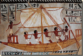 De bootreis van Abydos, detail graf Sennefer, TT 96, Loeksor.