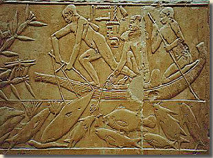 Detail van een visserijscène, mastaba van Kagemni, Sakkara.